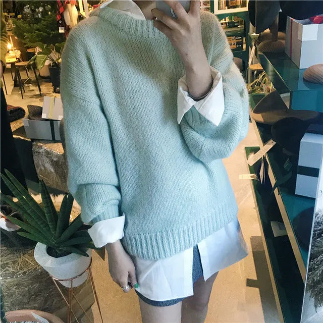 Sweater Women 2020 Autumn Winter Fashion Solid O Neck Pullover