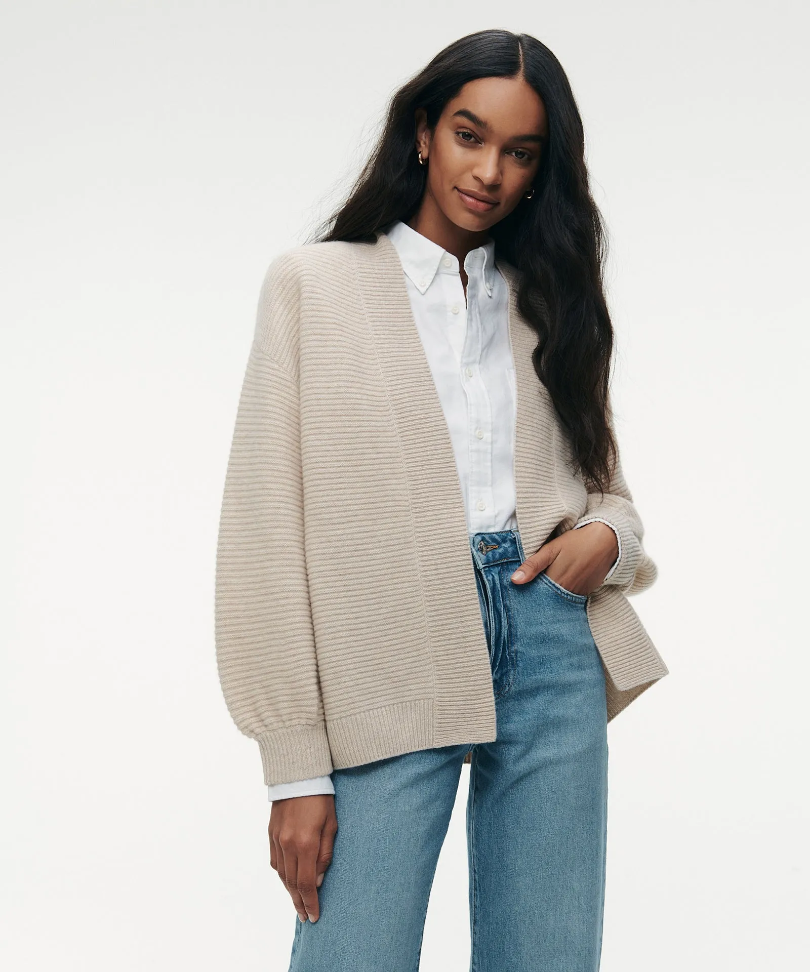 Textured Cashmere Throw Cardigan