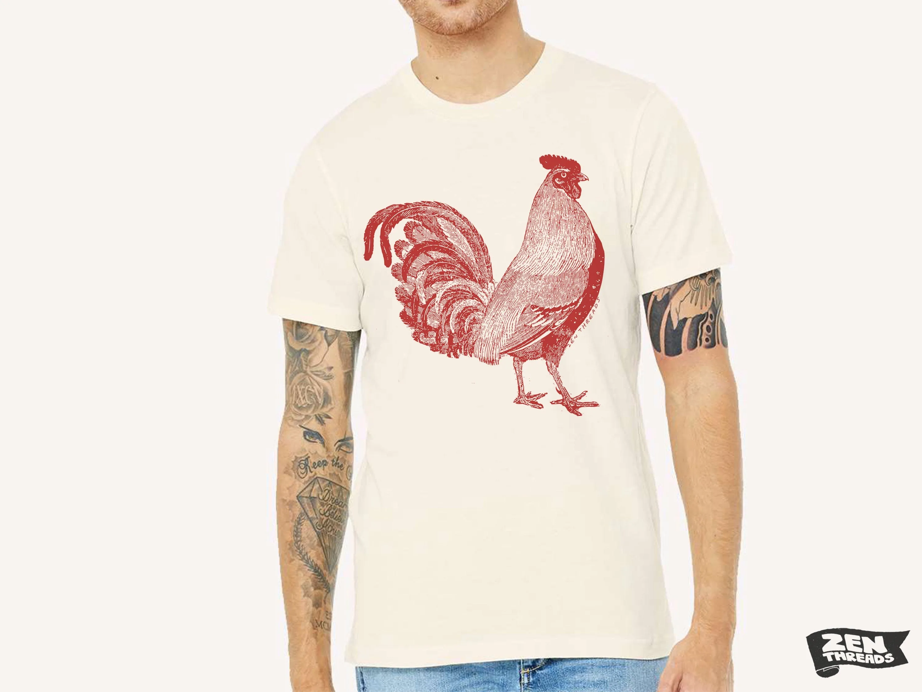 The Urban ROOSTER Unisex T-Shirt Bella Canvas mens women zen threads printed printed tee hen bird farming farmer garden henhouse gift funny