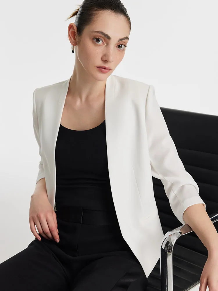 Triacetate 3/4 Sleeves Women Crop Blazer