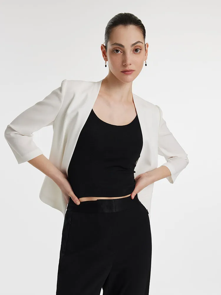 Triacetate 3/4 Sleeves Women Crop Blazer