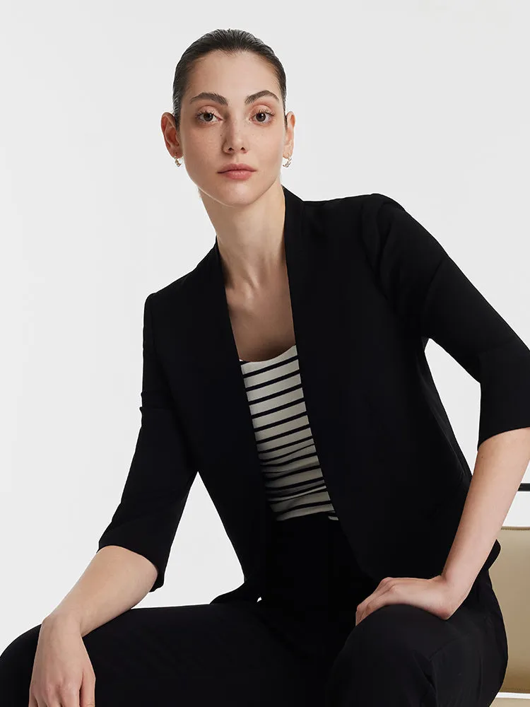 Triacetate 3/4 Sleeves Women Crop Blazer