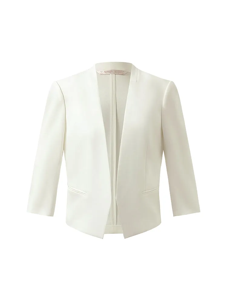 Triacetate 3/4 Sleeves Women Crop Blazer