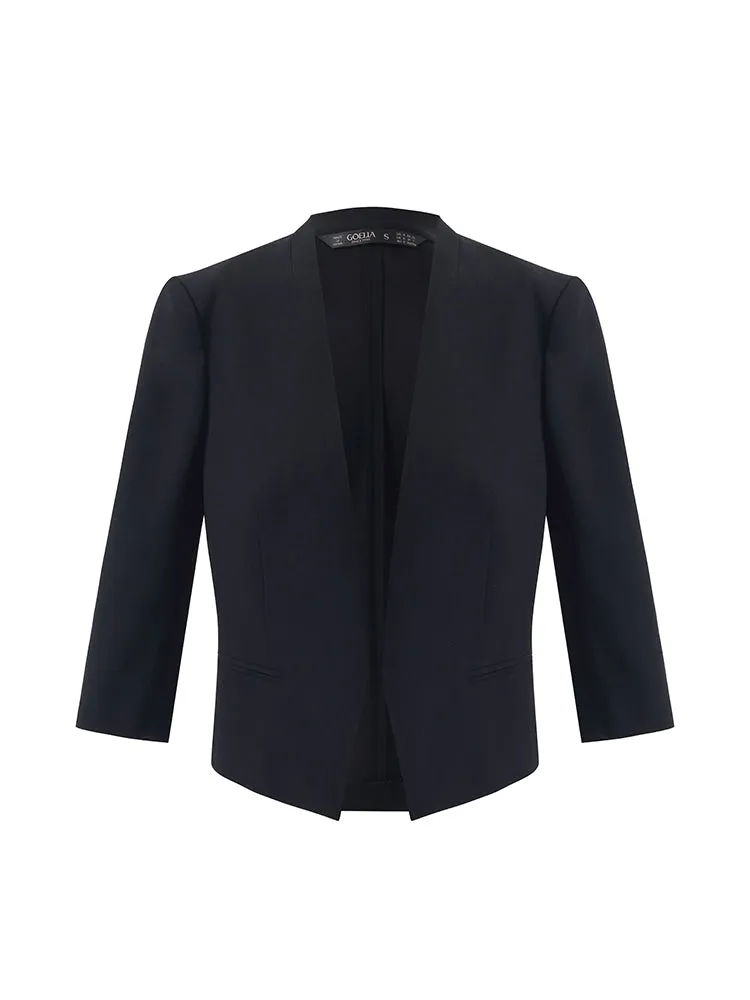 Triacetate 3/4 Sleeves Women Crop Blazer