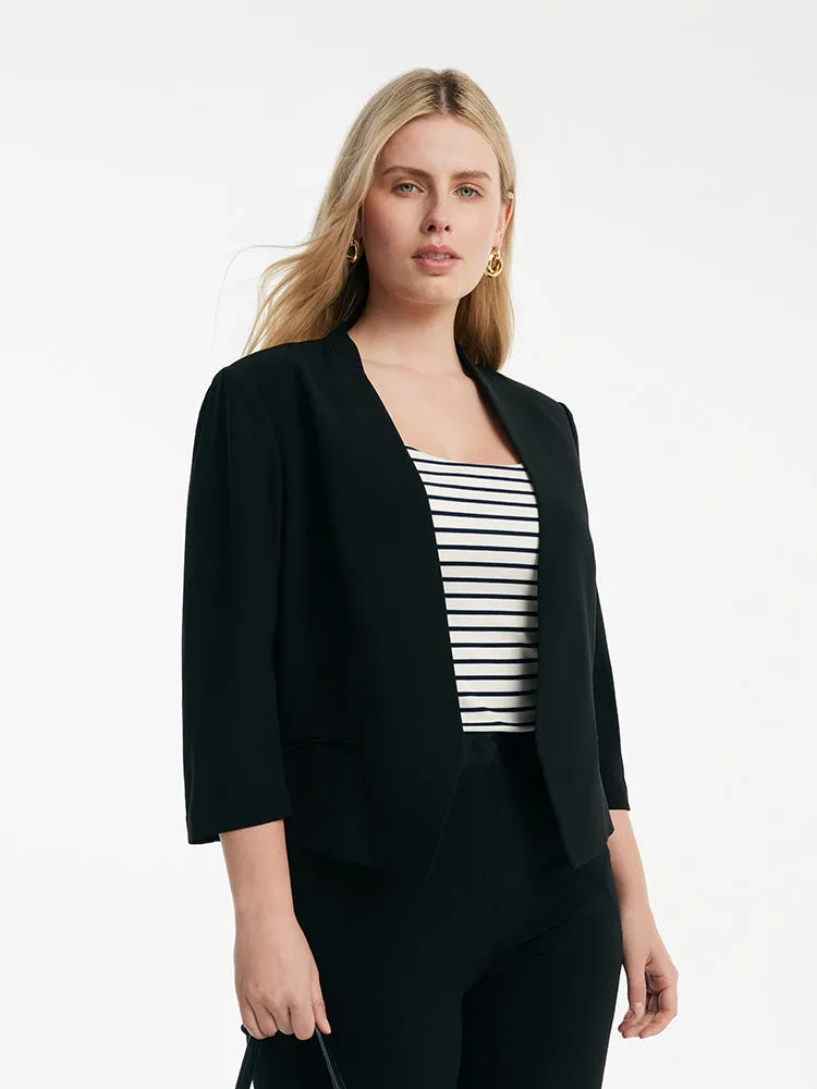 Triacetate 3/4 Sleeves Women Crop Blazer