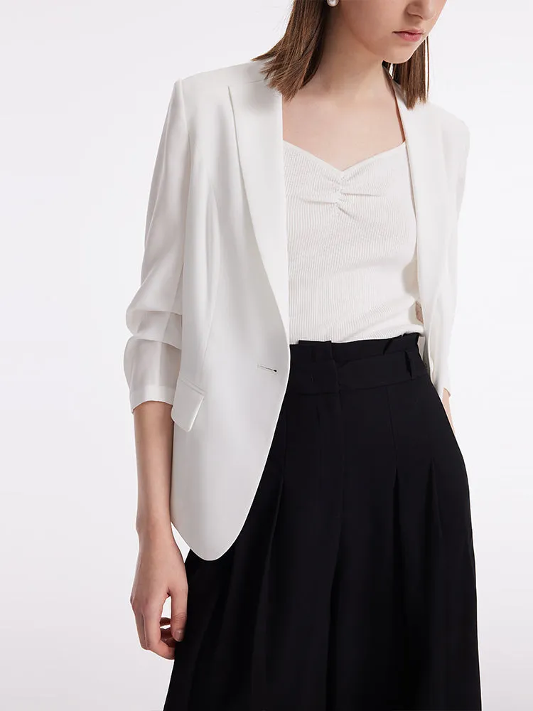 Triacetate Gathered Waist Ruched Sleeves Women Blazer