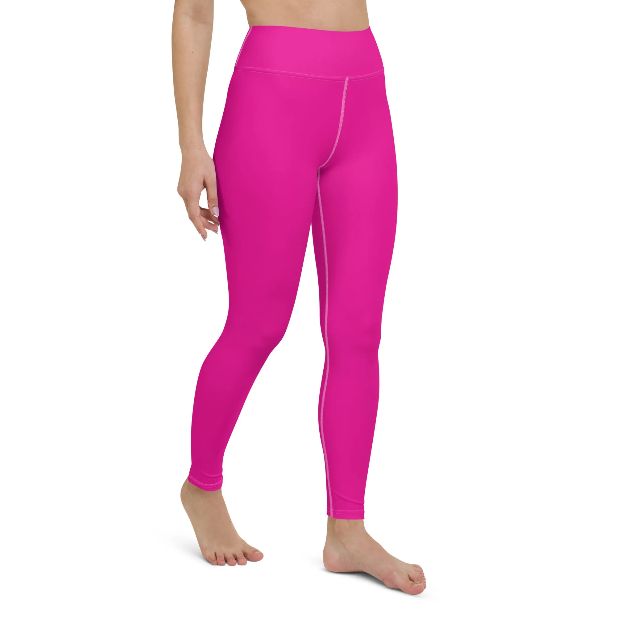 Versatile Style: Women's Solid Color Workout Yoga Pants - Hollywood Cerise