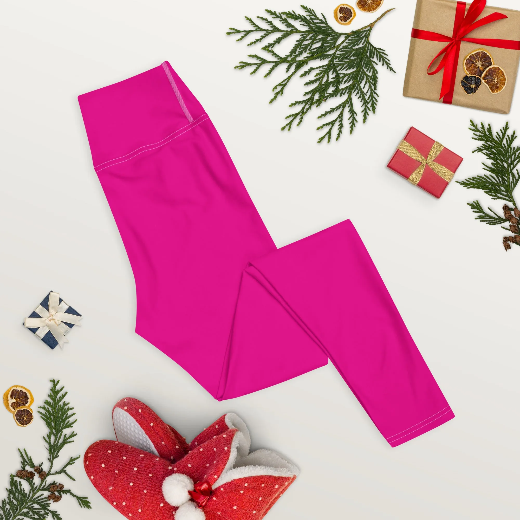 Versatile Style: Women's Solid Color Workout Yoga Pants - Hollywood Cerise