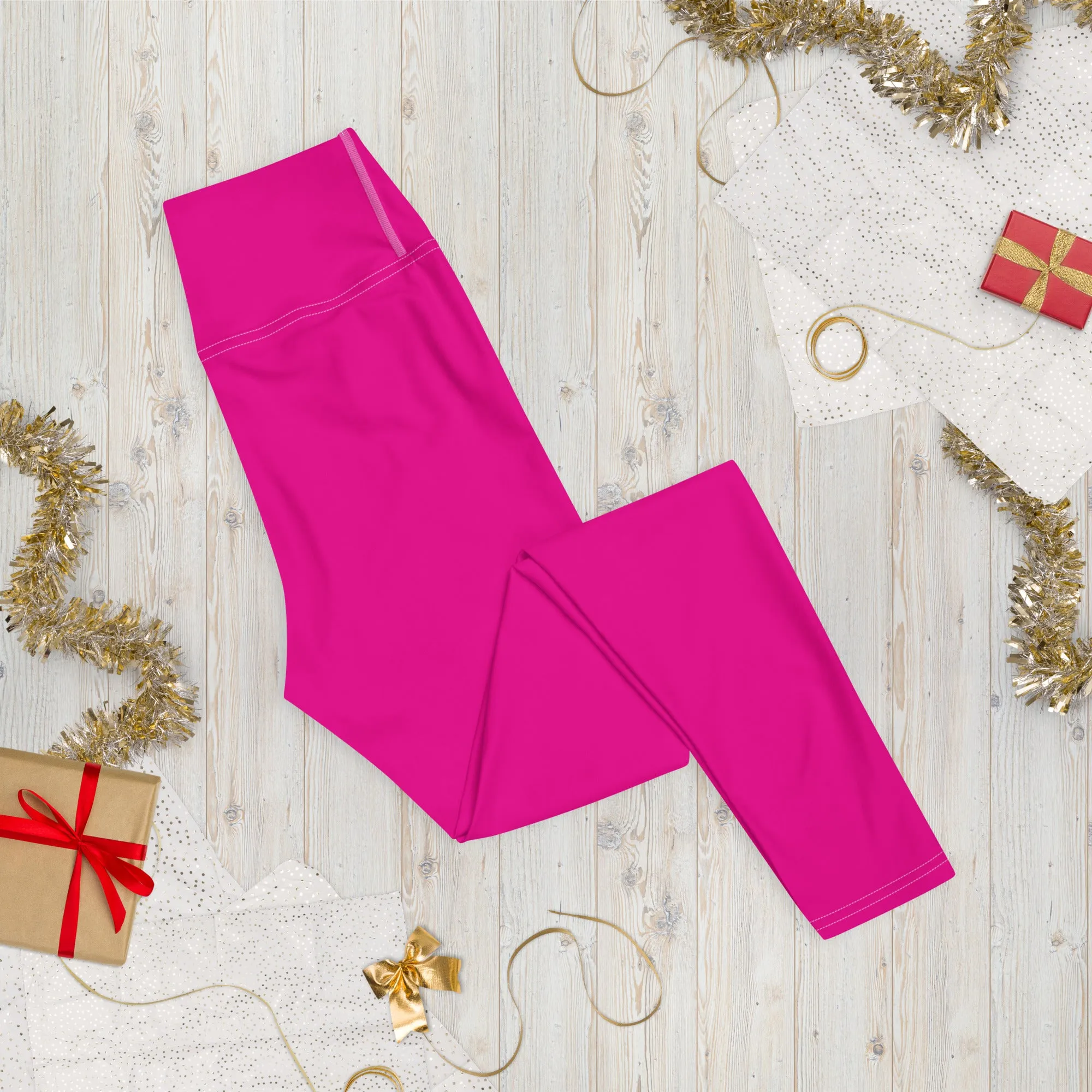 Versatile Style: Women's Solid Color Workout Yoga Pants - Hollywood Cerise