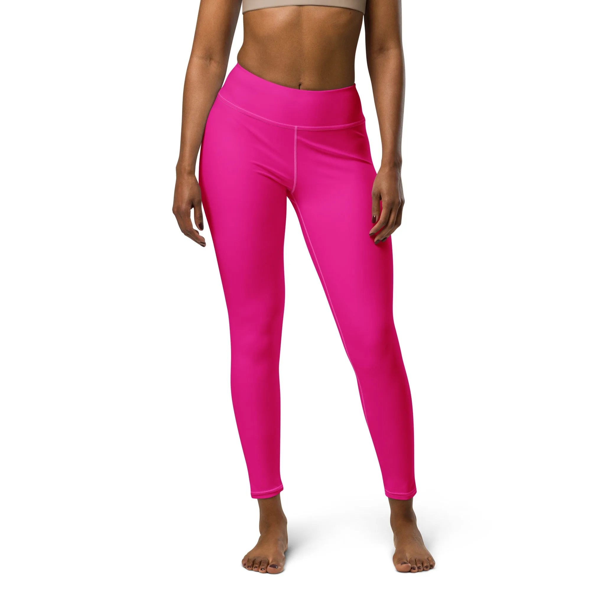 Versatile Style: Women's Solid Color Workout Yoga Pants - Hollywood Cerise