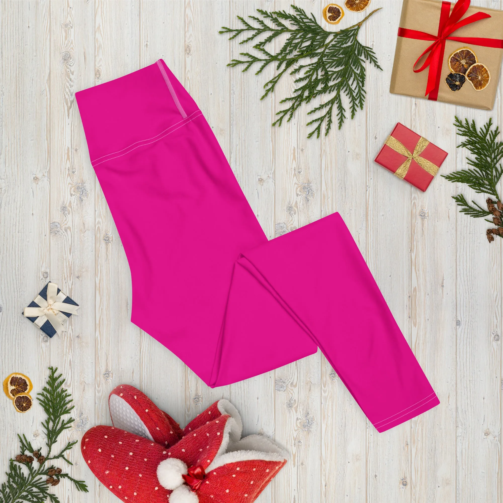 Versatile Style: Women's Solid Color Workout Yoga Pants - Hollywood Cerise