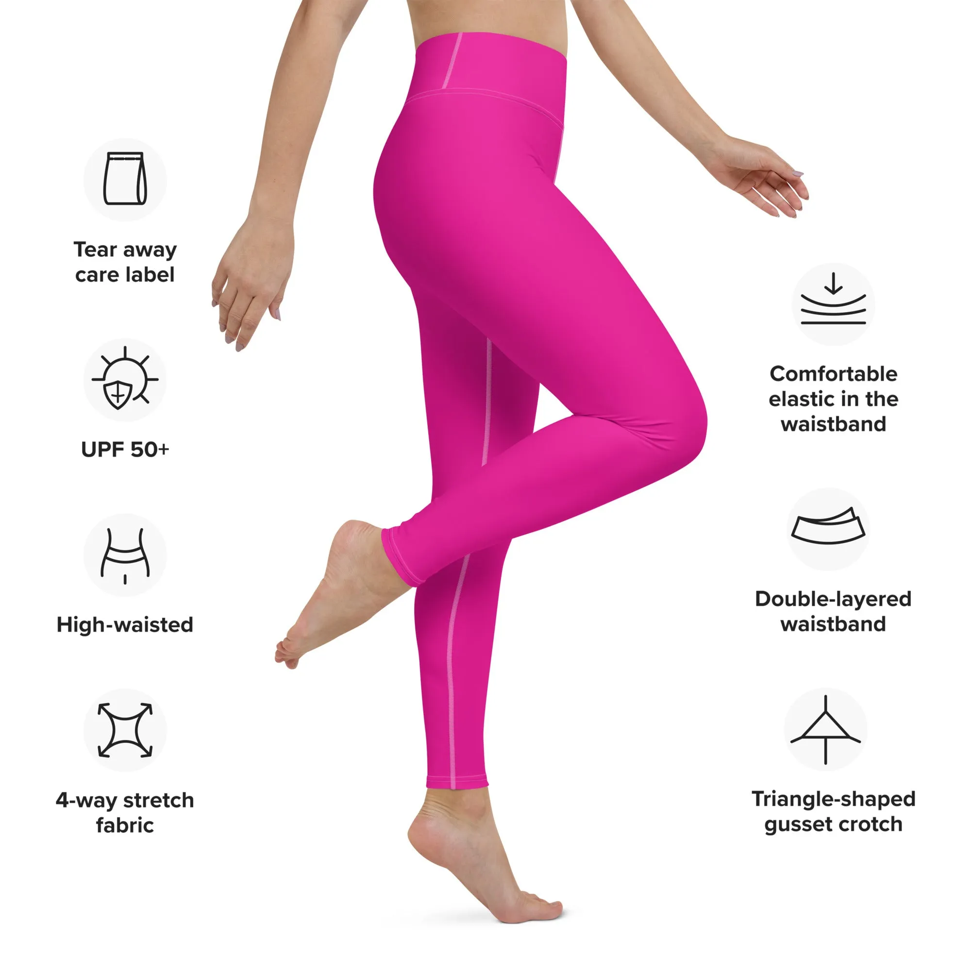 Versatile Style: Women's Solid Color Workout Yoga Pants - Hollywood Cerise