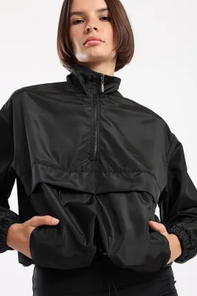 WINDBREAKER PARKA SWEATSHIRT - BLACK