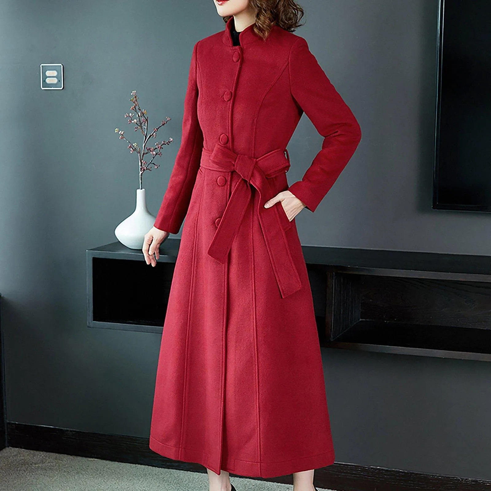 Women Custom Long Wool coat,Winter Wool Wrap Coat,Stand-up collar thick woolen coat,over the knee long Wool Blend Coat,cashmere Overcoat