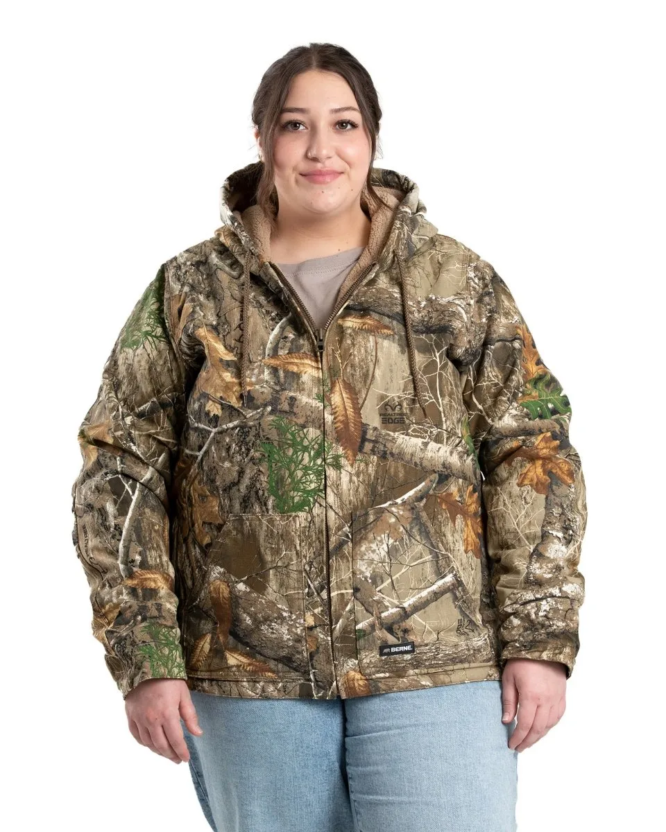 Women's Camo Sherpa-Lined Softstone Duck Hooded Jacket