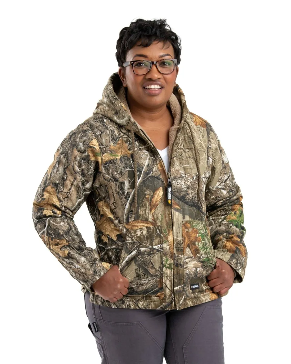 Women's Camo Sherpa-Lined Softstone Duck Hooded Jacket