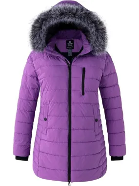 Women's Plus Size Puffer Coat Warm Winter Parka Jacket with Removable Fur Hood Recycled Polyester Fabric