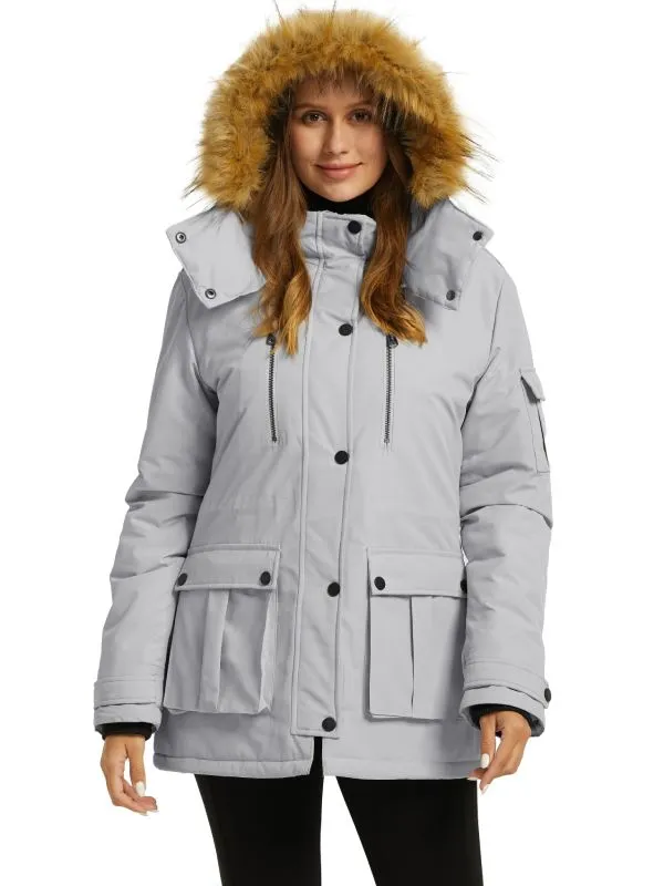 Women's Warm Winter Parka Coat With Faux Fur Hood