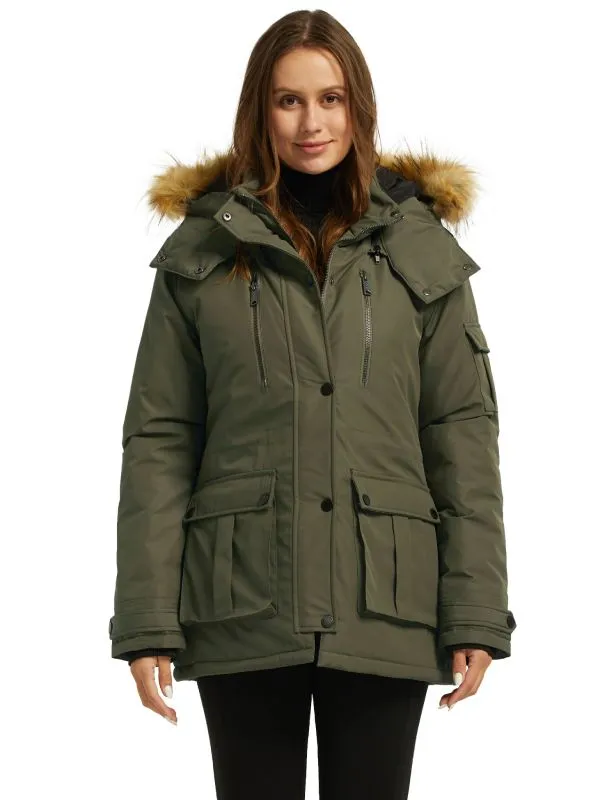 Women's Warm Winter Parka Coat With Faux Fur Hood