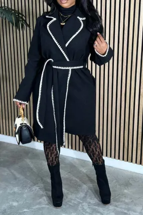 xiangtuibao Hit Color Patchwork Stylish Belted Trench Coat